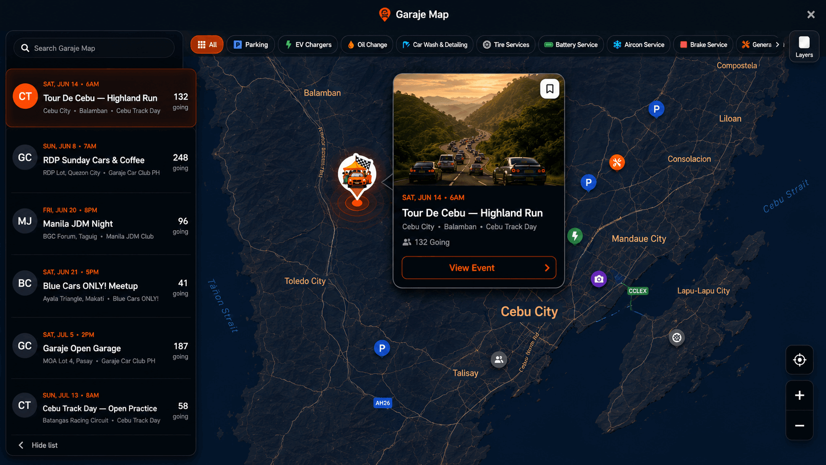 Garaje events map — Tour De Cebu — Highland Run
